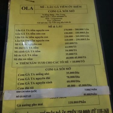 Thực đơn- Quán Ăn Ola - Mì & Lẩu Gà Tiềm Ớt Hiểm