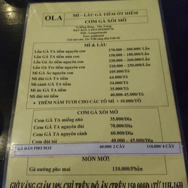 Thực đơn- Quán Ăn Ola - Mì & Lẩu Gà Tiềm Ớt Hiểm