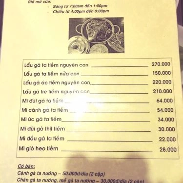 Thực đơn- Quán Ăn Ola - Mì & Lẩu Gà Tiềm Ớt Hiểm