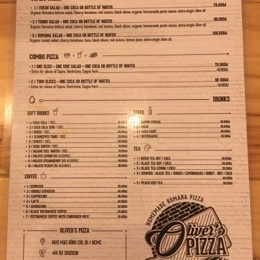 Thực đơn- Quán Ăn Oliver's Pizza