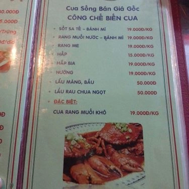 Thực đơn- Quán Ăn Ống Tre - Cua Ngon