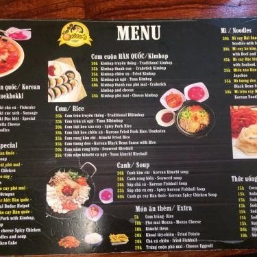Thực đơn- Quán Ăn Onion's Korean Food