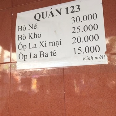 Thực đơn- Quán Ăn Ốp La & Bò Kho - Nguyễn Công Trứ