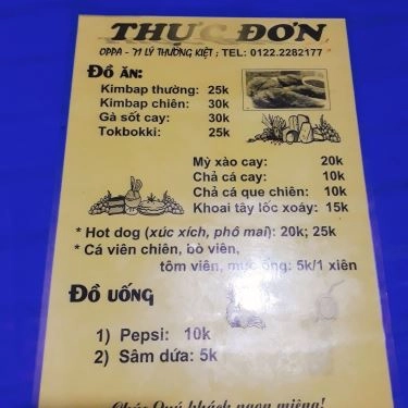 Thực đơn- Quán Ăn Oppa Korean Food