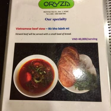 Thực đơn- Quán Ăn Oryza - Viet Cuisine