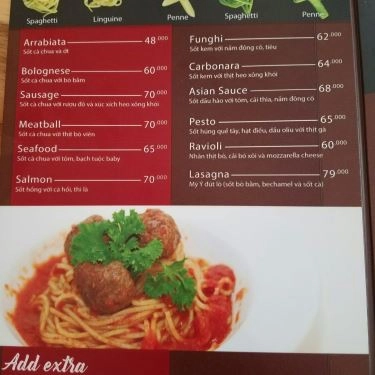 Thực đơn- Quán Ăn Pasta Box - Ẩm Thực Ý