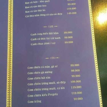 Thực đơn- Pergola - Cafe Nhà Hàng Sân Vườn