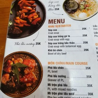 Thực đơn- Quán Ăn Phá Lấu Lì - Hoa Lan