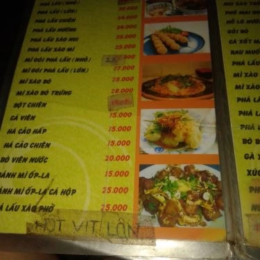 Thực đơn- Quán Ăn Phá Lấu Ngọc Thắm