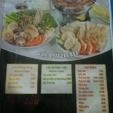 Thực đơn- Quán Ăn Phá Lấu Người Hồng Kông - Trung Tự