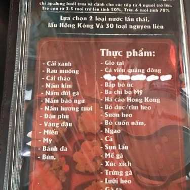 Thực đơn- Quán Ăn Phá Lấu Người Hồng Kông - Trung Tự