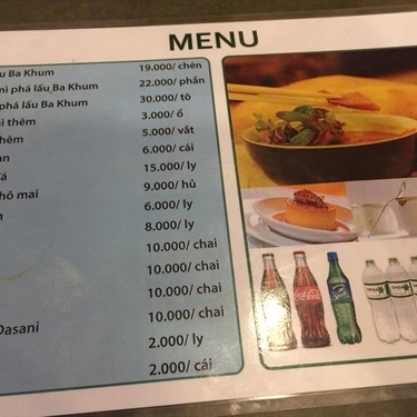 Thực đơn- Quán Ăn Phá Lấu Sạch Ba Khum