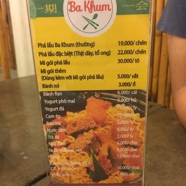 Thực đơn- Quán Ăn Phá Lấu Sạch Ba Khum