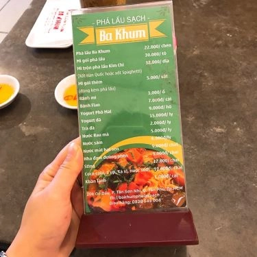 Thực đơn- Quán Ăn Phá Lấu Sạch Ba Khum