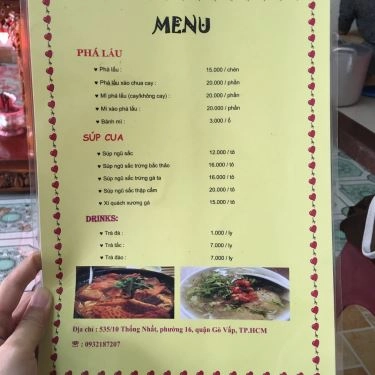 Thực đơn- Quán Ăn Phá Lấu & Súp Ngũ Sắc