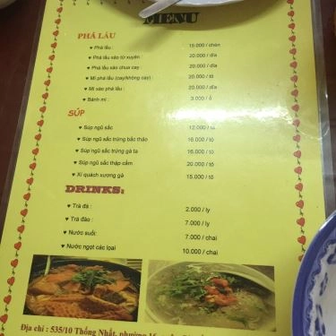Thực đơn- Quán Ăn Phá Lấu & Súp Ngũ Sắc