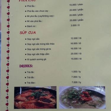 Thực đơn- Quán Ăn Phá Lấu & Súp Ngũ Sắc