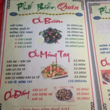 Thực đơn- Quán Ăn Phố Biển Quán - Đường 22 Tháng 12