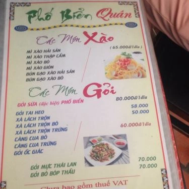 Thực đơn- Quán Ăn Phố Biển Quán - Đường 22 Tháng 12