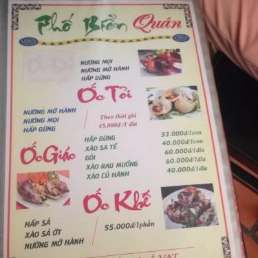 Thực đơn- Quán Ăn Phố Biển Quán - Đường 22 Tháng 12