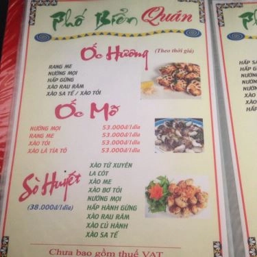 Thực đơn- Quán Ăn Phố Biển Quán - Đường 22 Tháng 12