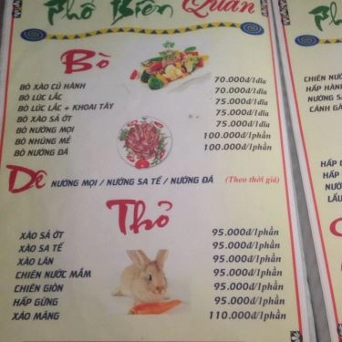 Thực đơn- Quán Ăn Phố Biển Quán - Đường 22 Tháng 12