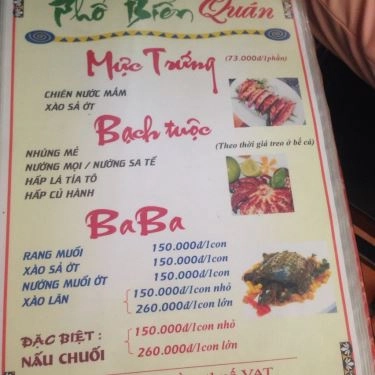 Thực đơn- Quán Ăn Phố Biển Quán - Đường 22 Tháng 12