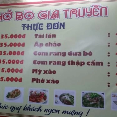 Thực đơn- Quán Ăn Trần Toản - Phở Bò Gia Truyền