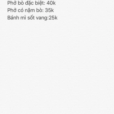 Thực đơn- Quán Ăn Phở Bò Minh Hà