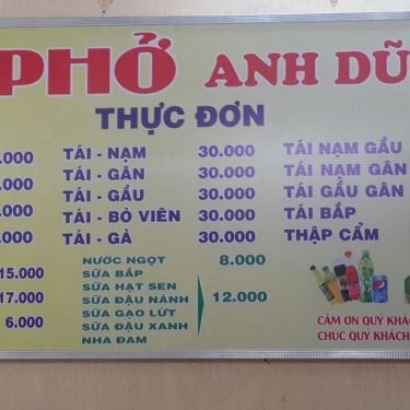 Thực đơn- Quán Ăn Phở Bò Tơ Củ Chi A. Dũng