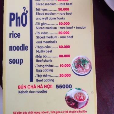 Thực đơn- Quán Ăn Phở & Bún Chả Đại Việt