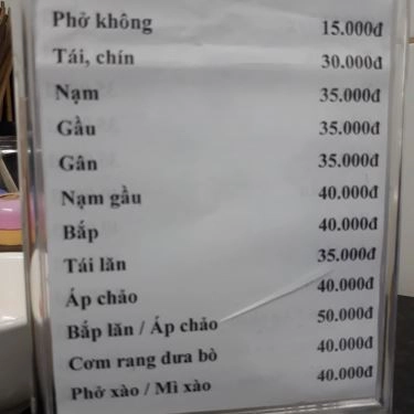 Thực đơn- Quán Ăn Phở Cồ Gia Truyền - Hàn Thuyên