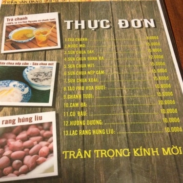 Thực đơn- Quán Ăn Phố Cổ Hà Nội Cafe
