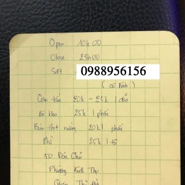 Thực đơn- Quán Ăn Phở Bình - Dân Chủ