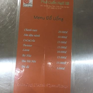 Thực đơn- Quán Ăn Phở Cuốn Ngũ Xã - Duy Tân