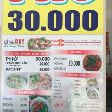 Thực đơn- Quán Ăn Phở Duy Phương Nam