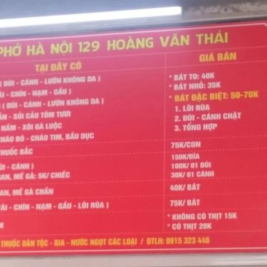 Thực đơn- Quán Ăn Phở Hà Nội