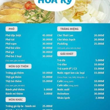 Thực đơn- Quán Ăn Phở Hòa Ký - Nguyễn Duy Trinh