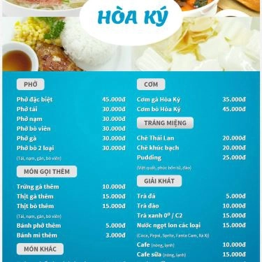 Thực đơn- Quán Ăn Phở Hòa Ký - Nguyễn Duy Trinh