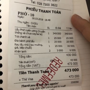Thực đơn- Quán Ăn Phở Hotpot - Vincom Mega Mall Thảo Điền