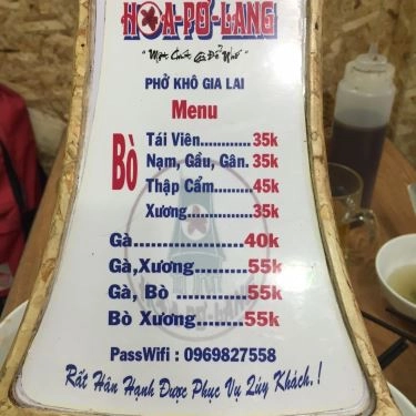 Thực đơn- Quán Ăn Phở Khô Gia Lai