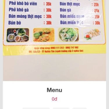 Thực đơn- Quán Ăn Phở Khô Gia Lai - Nghĩa Tân