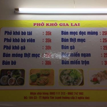 Thực đơn- Quán Ăn Phở Khô Gia Lai - Nghĩa Tân