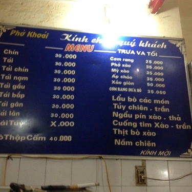 Thực đơn- Quán Ăn Phở Khoái - Lương Thế Vinh