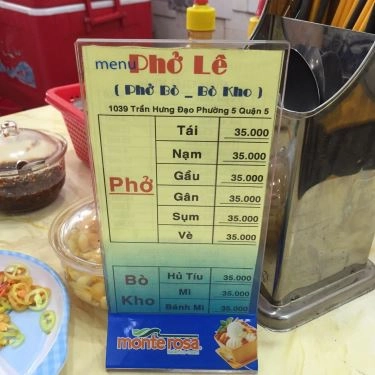 Thực đơn- Quán Ăn Phở Lê - Trần Hưng Đạo