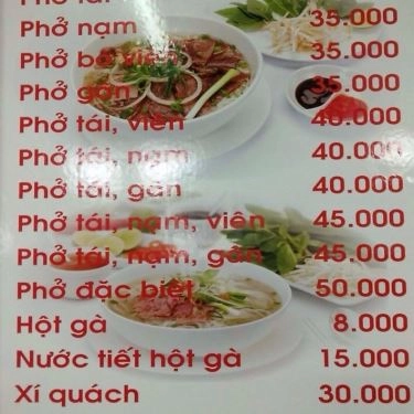 Thực đơn- Quán Ăn Phở Liên