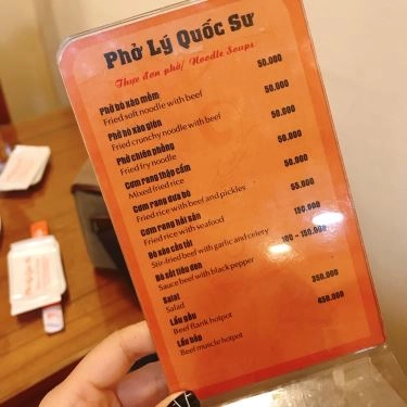 Thực đơn- Quán Ăn Phở Lý Quốc Sư - Trần Huy Liệu