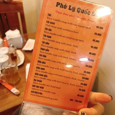 Thực đơn- Quán Ăn Phở Lý Quốc Sư - Trần Huy Liệu