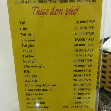 Thực đơn- Quán Ăn Phở Lý Quốc Sư - Trung Yên 3