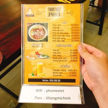 Thực đơn- Quán Ăn Phở Mẹ Việt - Khâm Thiên